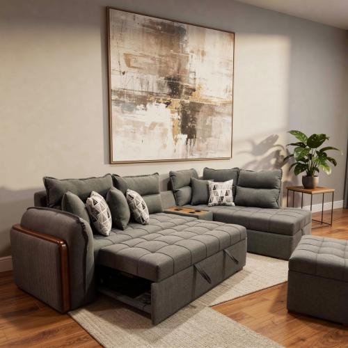 كنبة زاوية تتحول لسرير بسحارة تخزين – ظهر سفنج سوف...