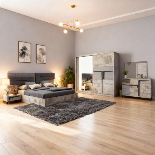 غرفة نوم مودرن خشب لون رمادي مع خشبي – 5 قطع