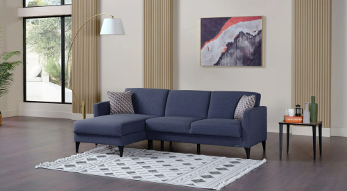 كنبة زاوية كتان حرف L - أزرق غامق - 250×150×80×80...