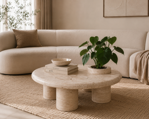 طاولة وسط SolsticeSands Marble | رخام ترفنتينو بيج...