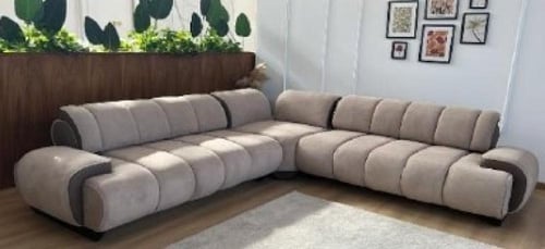 كنبة زاوية خشب زان طبيعي بتصميم أنيق لزن بيج × بني