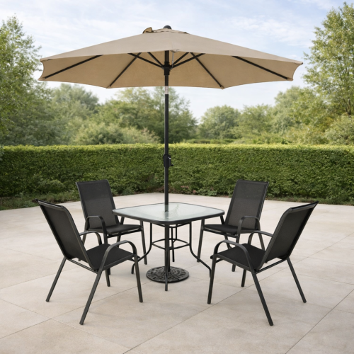 طاولة خارجية 4 كراسى مع المظلة ألوان مختلفة - حماي...