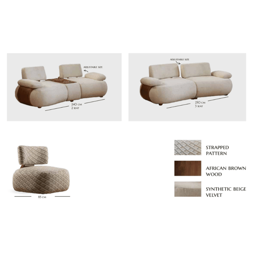 طقم كنب مخمل بيج × بني خشب زان طبيعي مع حامل أكواب...