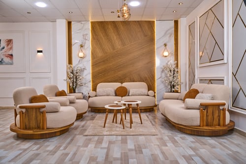 طقم كنب تصميم خشبي فاخر بلمسة عصرية - 4 قطع