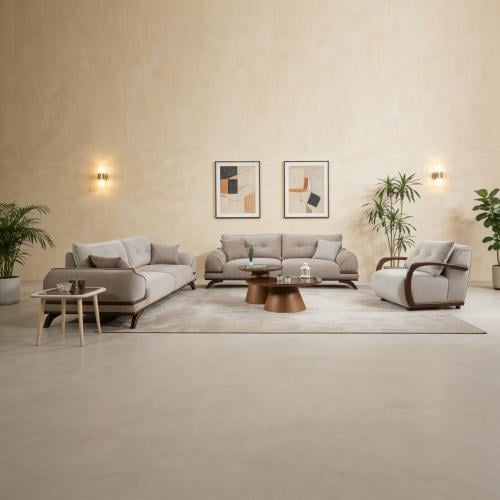 طقم غرفة معيشة خشب زان طبيعي لون بيج - 4 حبه