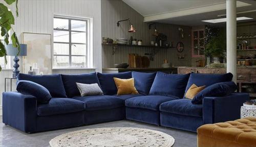 كنبة زاوية مخمل لون أزرق قماش كتان مودرن - اختيارك...