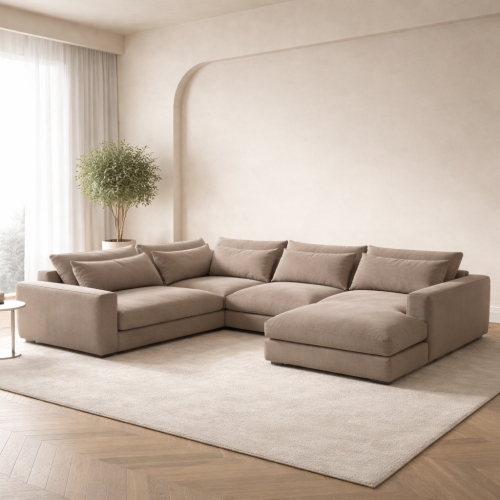 كنبة زاوية لون لايت بيج خشب سويدي مودرن - تصميم مر...