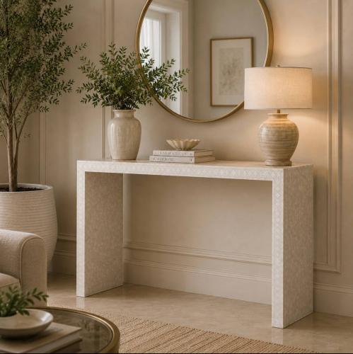 كونسول صدف أبيض فاخر بتصميم مودرن كلاسيك