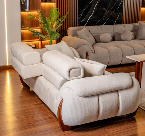 طقم كنب "أوركيدا" مودرن أوف وايت - قماش كتان معالج...