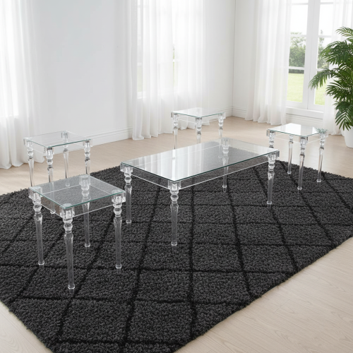 طقم طاولات جانبية أكريليك مستطيل 5 قطع تصميم عصري