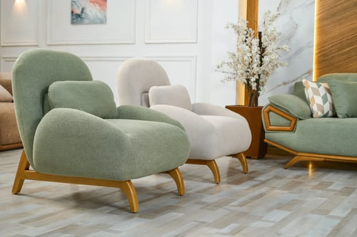 طقم كنب باللون الأخضر والبيج - 4 قطع