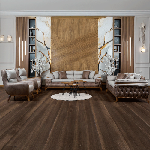 طقم كنب كتان وجلد - موديل باريس - 4 قطع