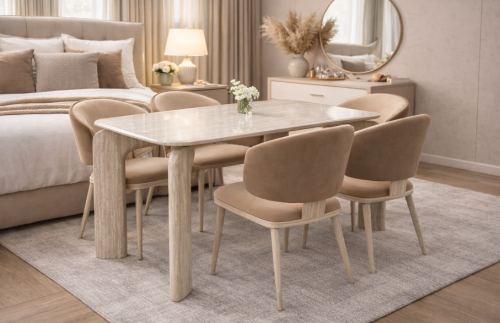 طقم طاولة طعام رخام مودرن - 5كراسي مخمل - مقاس 130...