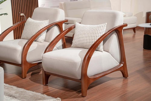 طقم كنب خشب زان بتصميم عصري لون بيج - 4 حبة