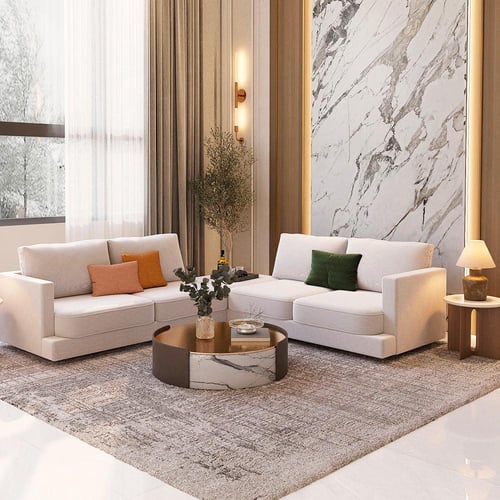 كنبة زاوية بيج خشب سويدي مبطن بالكتان 260×260×90×7...