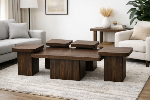 طقم طاولات شاي مستطيل خشب ألوان متعددة - تصميم عمل...