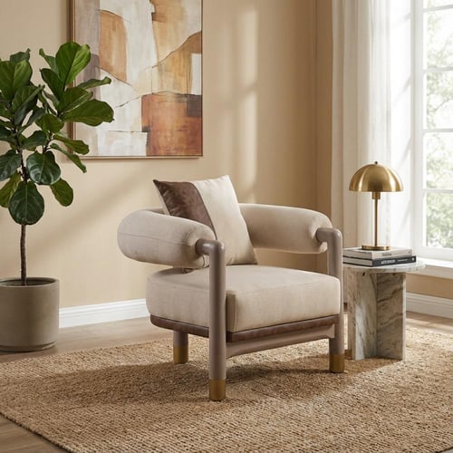 طقم كنب مودرن خشب زان طبيعي أوف وايت × بيج بني – 4...