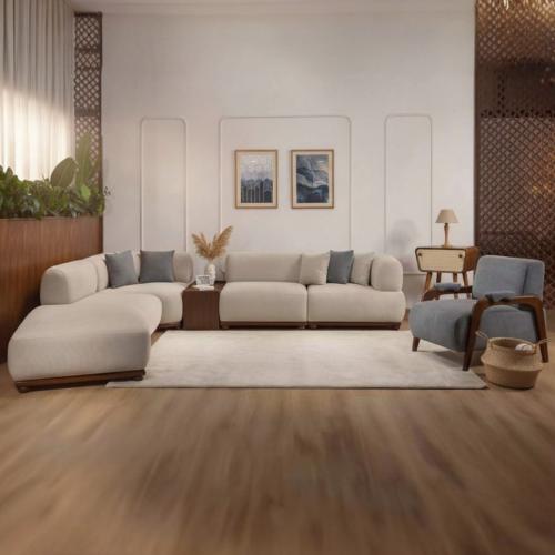 كنبة زاوية بني فاتح خشب زان طبيعي – مقاس 250×300