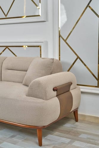 طقم كنب خشب وقماش بيج ومينت جرين تصميم عملي لغرفة...