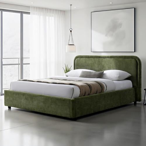 سرير خشب سويدي منجد بالشانيل – تصميم عصري أنيق لون...