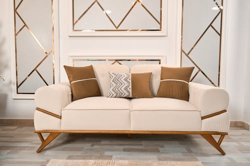 طقم كنب مودرن فاخر بني وبيج مخمل