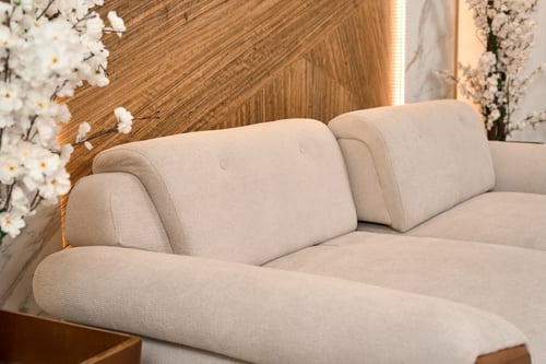 طقم كنب مودرن سرير – بيج فاتح مع قماش مشجر