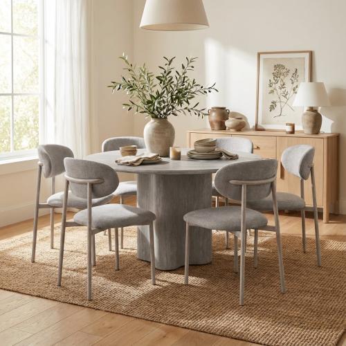 طقم طاولة طعام خشب - تصميم دائري - رمادي - 7 قطع