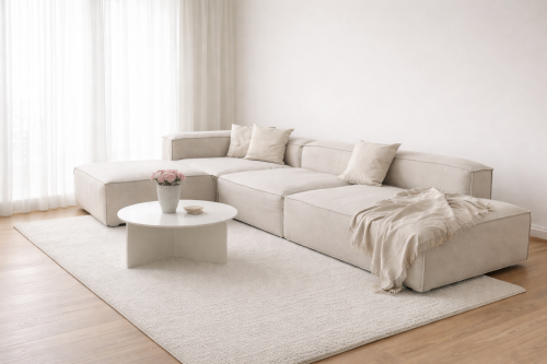 كنبة زاوية حديثة كتان لون بيج -مقاس 180 × 310 × 80...