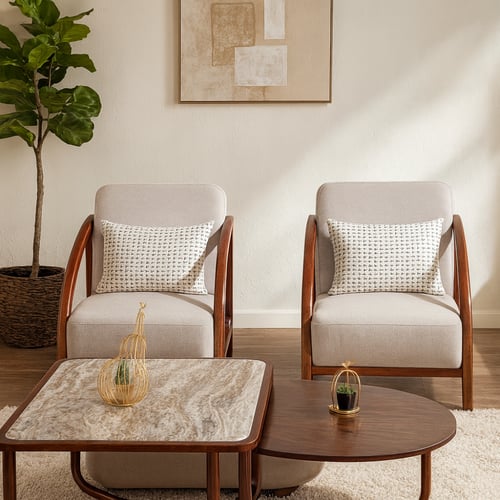 طقم كنب خشب زان بتصميم عصري لون بيج - 4 حبة