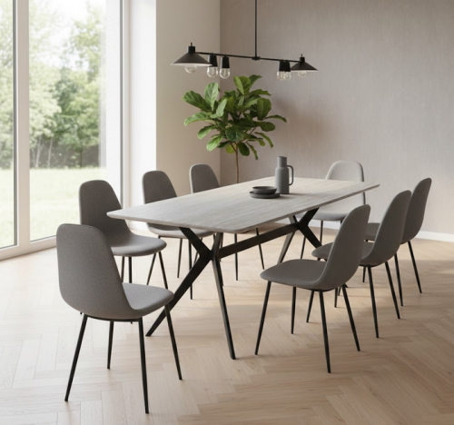 طقم طاولة طعام خشب رمادي مودرن - 9 قطع -طاولة + 8...