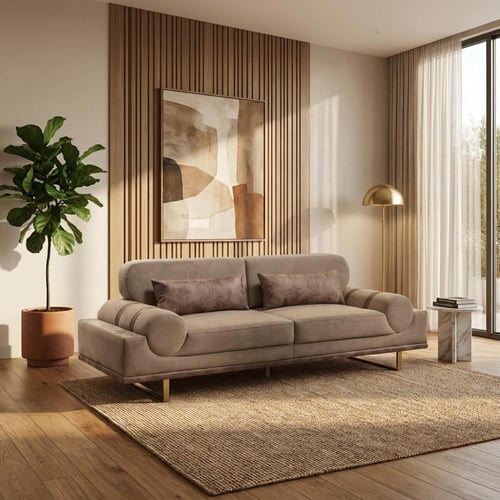 طقم كنب مودرن خشب زان طبيعي أوف وايت × بيج بني – 4...