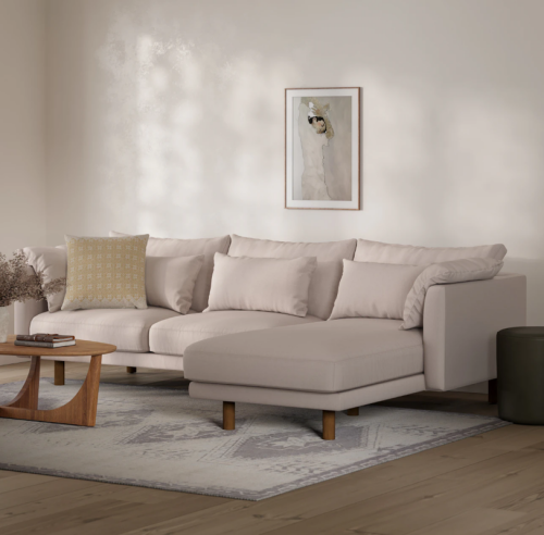كنبة زاوية حرف L كتان - بيج - 250×150×80×80 سم
