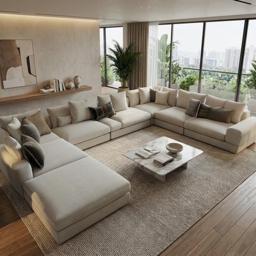 كنب زاوية خشب سويدي حرف U - أوف وايت – 300×400×280...