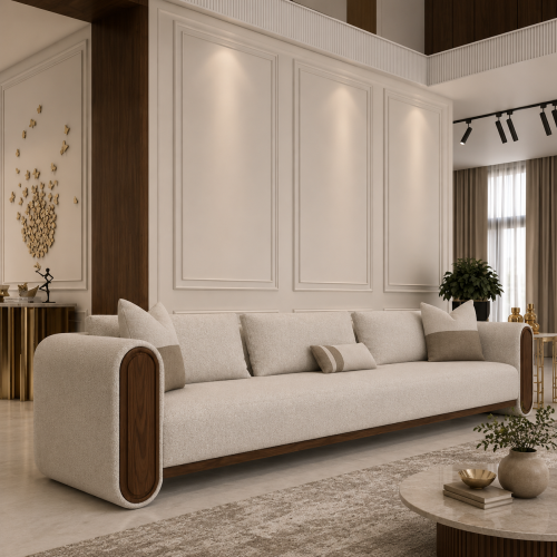 كنبة مودرن شانيل بيج فاتح فاخر - 300×90×85 سم