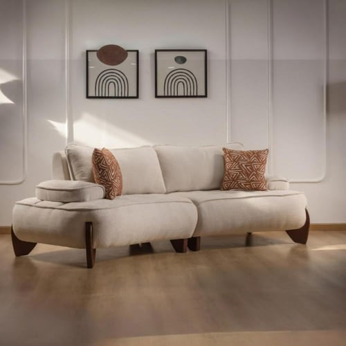 طقم جلوس مودرن خشب زان طبيعي بيج فاتح × برتقالي –...