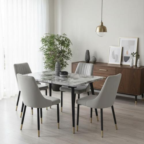 طاولة طعام رخامية مع 4 كراسي مخمل رمادي - أناقة عص...