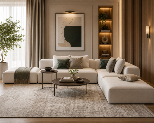 كنبة زاوية 350×250×85×85 سم خشب سويدي وقماش كتان -...