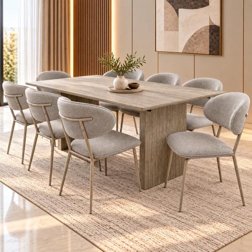 طقم طاولة طعام مودرن مع 8 كراسي – بيج غامق – 180×100×75 سم