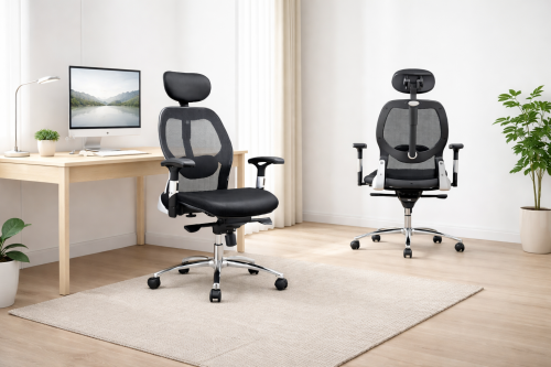 كرسي مكتب شبك بظهر عالي مريح لون أسود - تهوية ممتا...