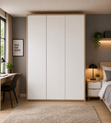 دولاب ملابس أبيض 3 أبواب بإطار أنيق وتصميم بسيط يو...