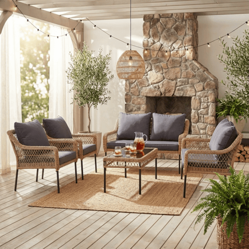 طقم كنب خارجي 7 أشخاص لون أسود – تصميم فاخر ومتين...