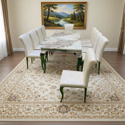 طقم طاولة طعام ابيض مع ارجل فضي مع 10 كراسي - مقاس...