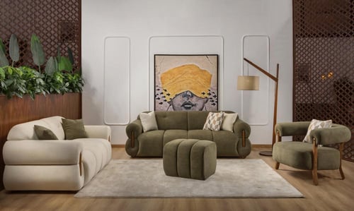 أطقم كنب مودرن خشب زان طبيعي أوف وايت x أخضر - 4 ح...