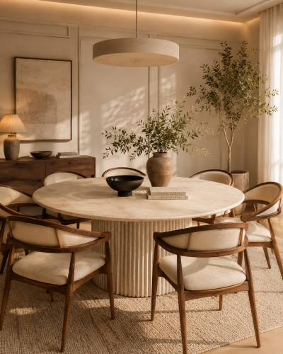 طاولة طعام SereneShores Marble | رخام ترفنتينو بيج...