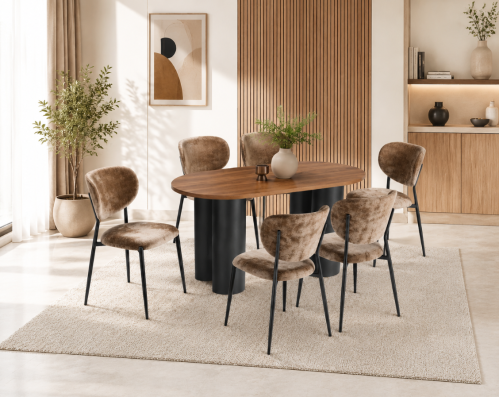 طاولة طعام خشبية مع 6 كراسي مودرن 150×90 سم | بيج...