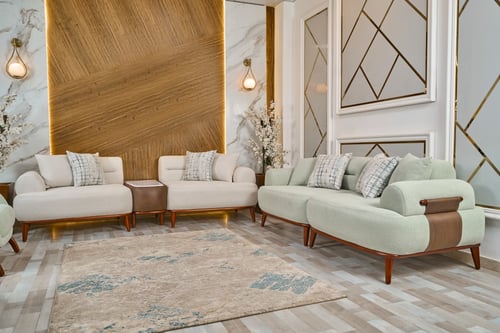 طقم كنب مودرن 5 قطع - بتصميم خشبي أنيق