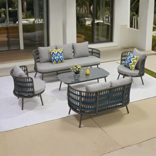 طقم كنب خارجي مودرن تصميم حبال منسوجة - رمادي - 4...