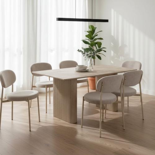 طقم طاولة طعام خشب لون بيج - تصميم عصري