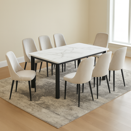 طاولة طعام رخام مع 8 كراسي لون رمادي