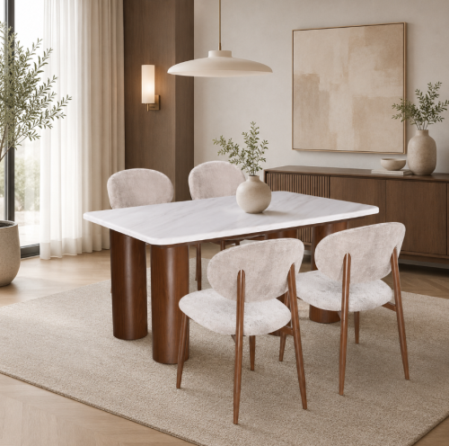 طاولة طعام رخامية مع 4 كراسي مودرن 160×90 سم